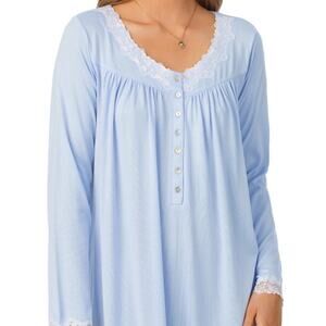 Eileen West Ice Blue Super Soft Knit Long Nightgown Robe Pockets Grannycore XL